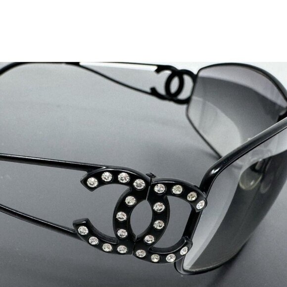 CHANEL Sunglasses Shield Sun Visor Rhinestone CoCo Mark Black 4073-s Gradient - Picture 4 of 15
